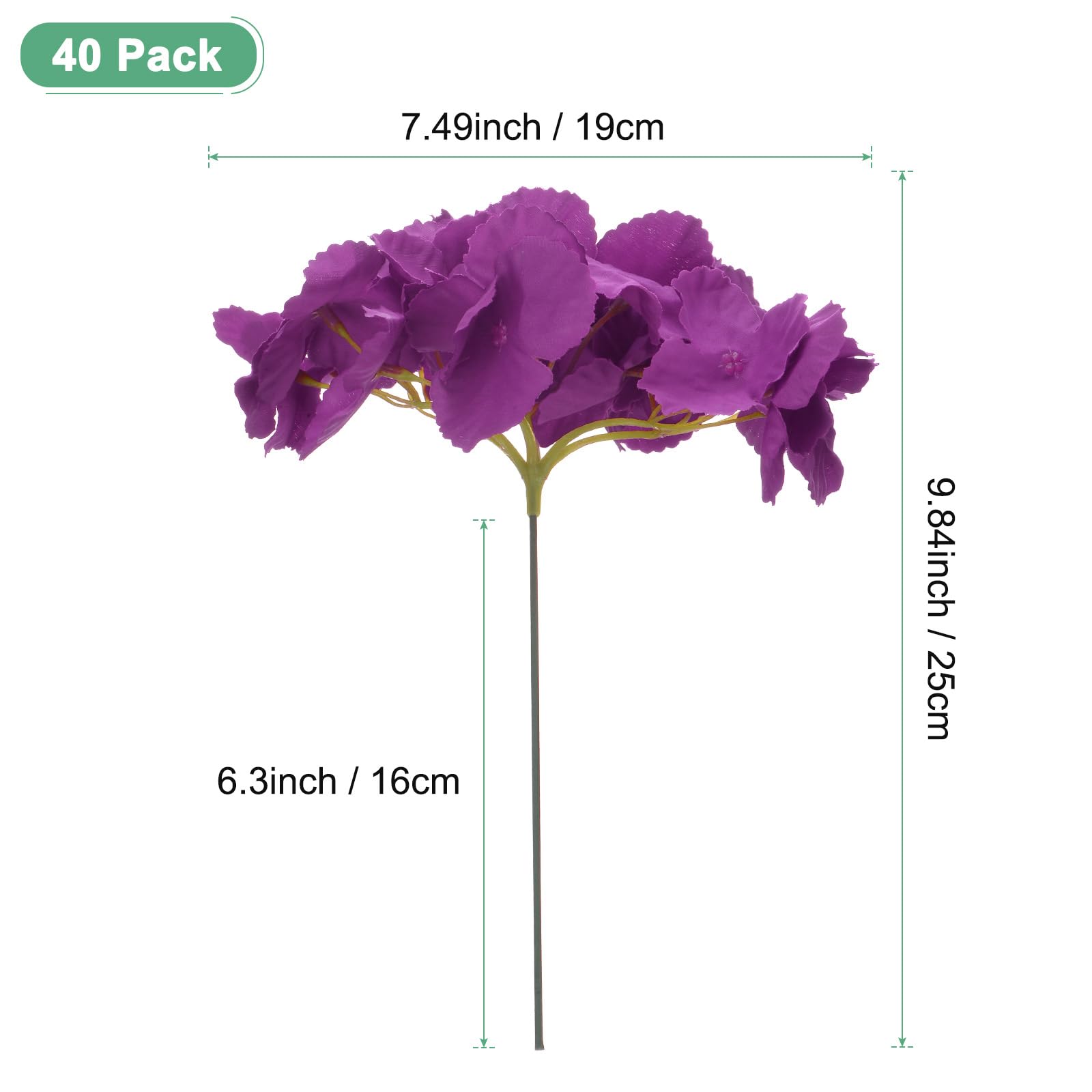 M METERXITY 40-Pack Silk Hydrangea Flowers, Artificial Flowers Heads with 40pcs Stems - Image 3