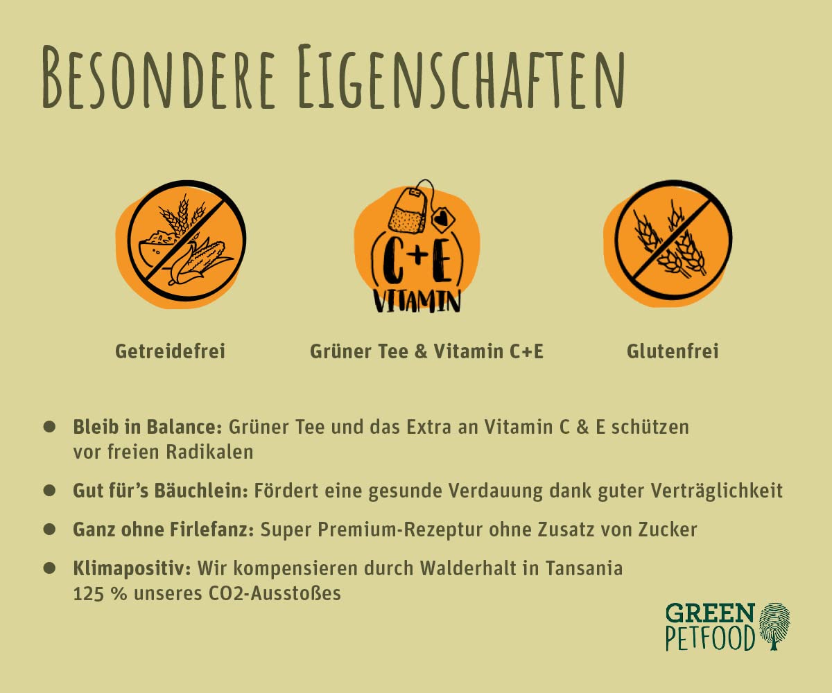 Green Petfood FairCat Balance (8 x 85 g), bezzbożowa karma dla dorosłych kotów, z kurczakiem dla zwierząt, mokra karma z zieloną herbatą i witaminą C + E, 8 sztuk