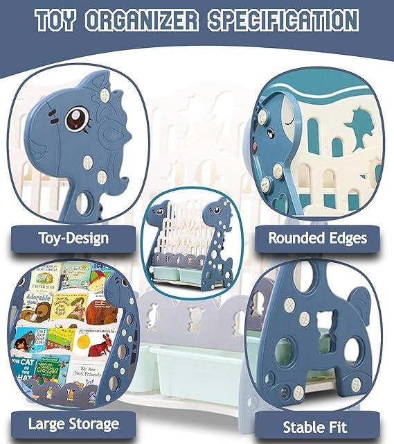 CAREOPETA Book Shelf for Kids Room Plastic Kids Book Shelf Rack for Home Small Bookshelf for Babies Babies Toy Storage Organiser Montessori with Bin Toddler Books Rack (Blue, 4 Shelf) - Image 4 thumbnail