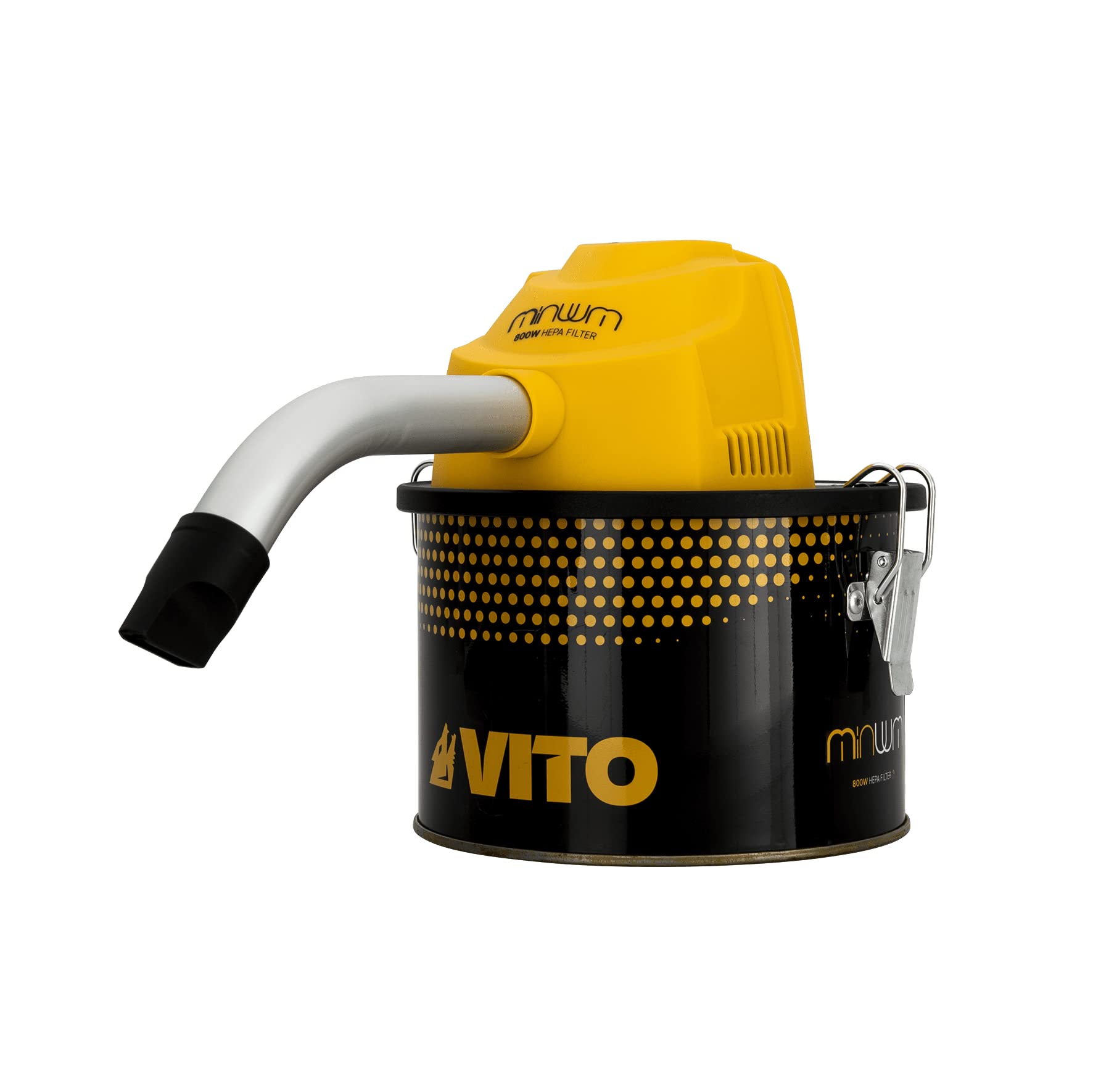VITO Mini Staubsauger für Pellets - Aschesauger 800w 4L bis 40° auch Grill, kleine Ofen geeignet - HEPA Filter - Aluminiumrohr, Pelletofen, hochwertige Ausführung, Schwarz-gelb