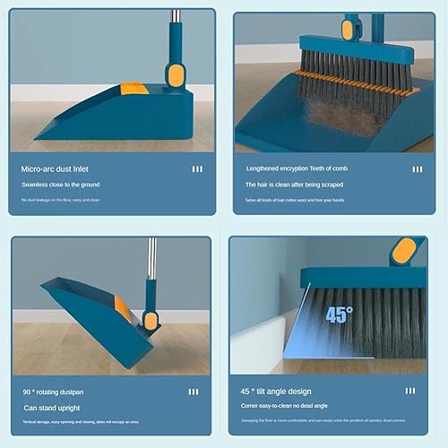 Miniatura 6 de Juego de escoba y recogedor para el hogar, escoba y recogedor, escobas, escoba gruesa y suave, juego de escoba de plástico plegable y recogedor,