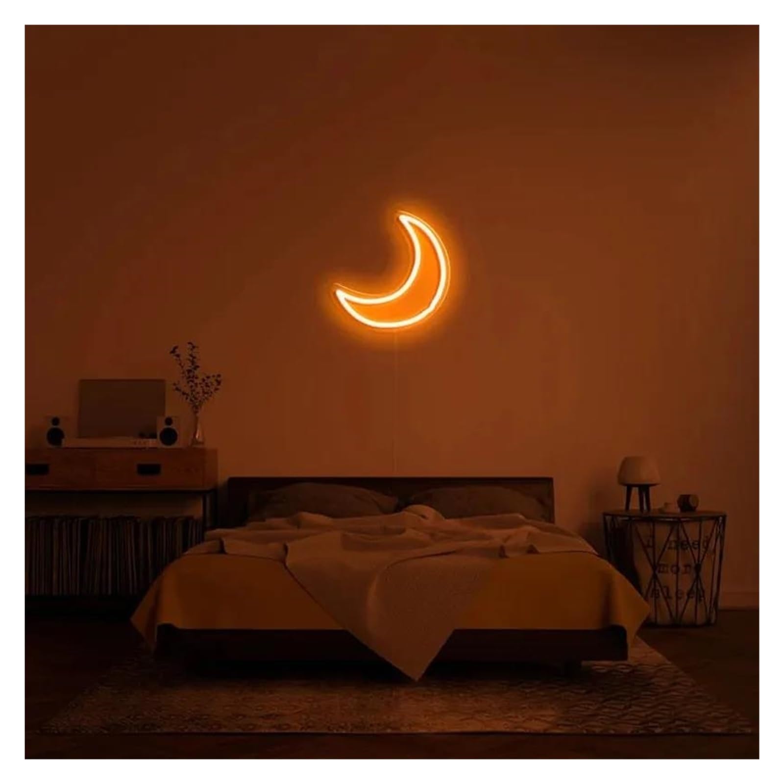 LEMST Signs Lamp Moon Neon Sign Moon USB Neon Light, Handcrafted Wall Art Bedroom Or Living Room Wall Decor 30cm(Orange)