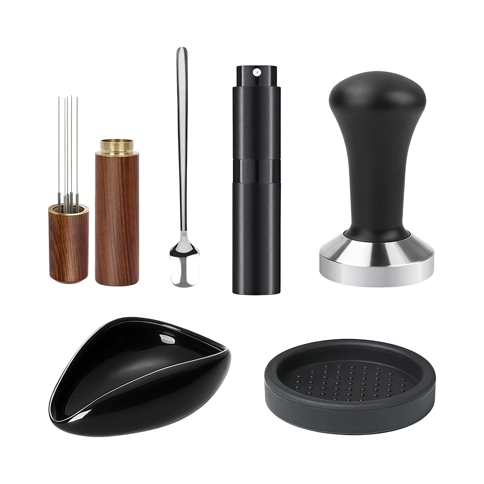 Mekalero Ergonomic Espresso Tamper Leveler Set Food Grade Stainless Steel Wood for 53mm 54mm Portafilters Espresso Distributor