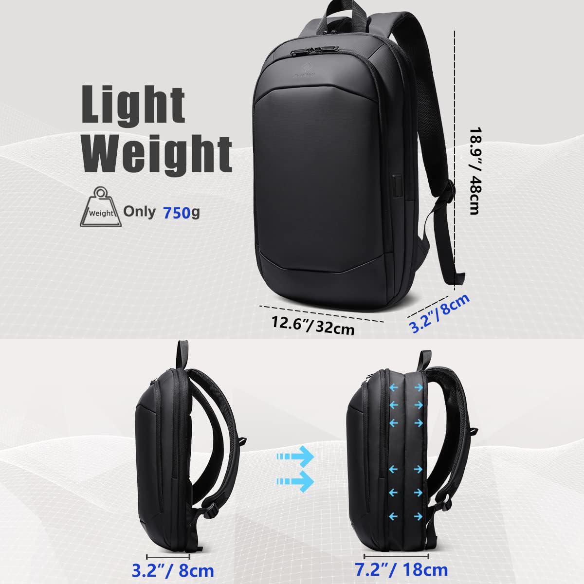 Sac à Dos Ordinateur Portable 17 Pouces Antivol Imperméable USB 27L Noir