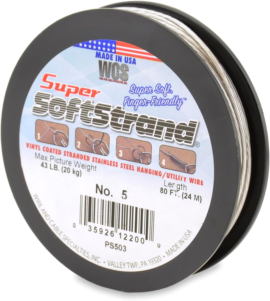 Super Softstrand, Vinyl-Coated Stranded Stainless Steel Picture Wrapping Wire, Size #5, 43 lb / 20 kg, 80 ft / 24 m