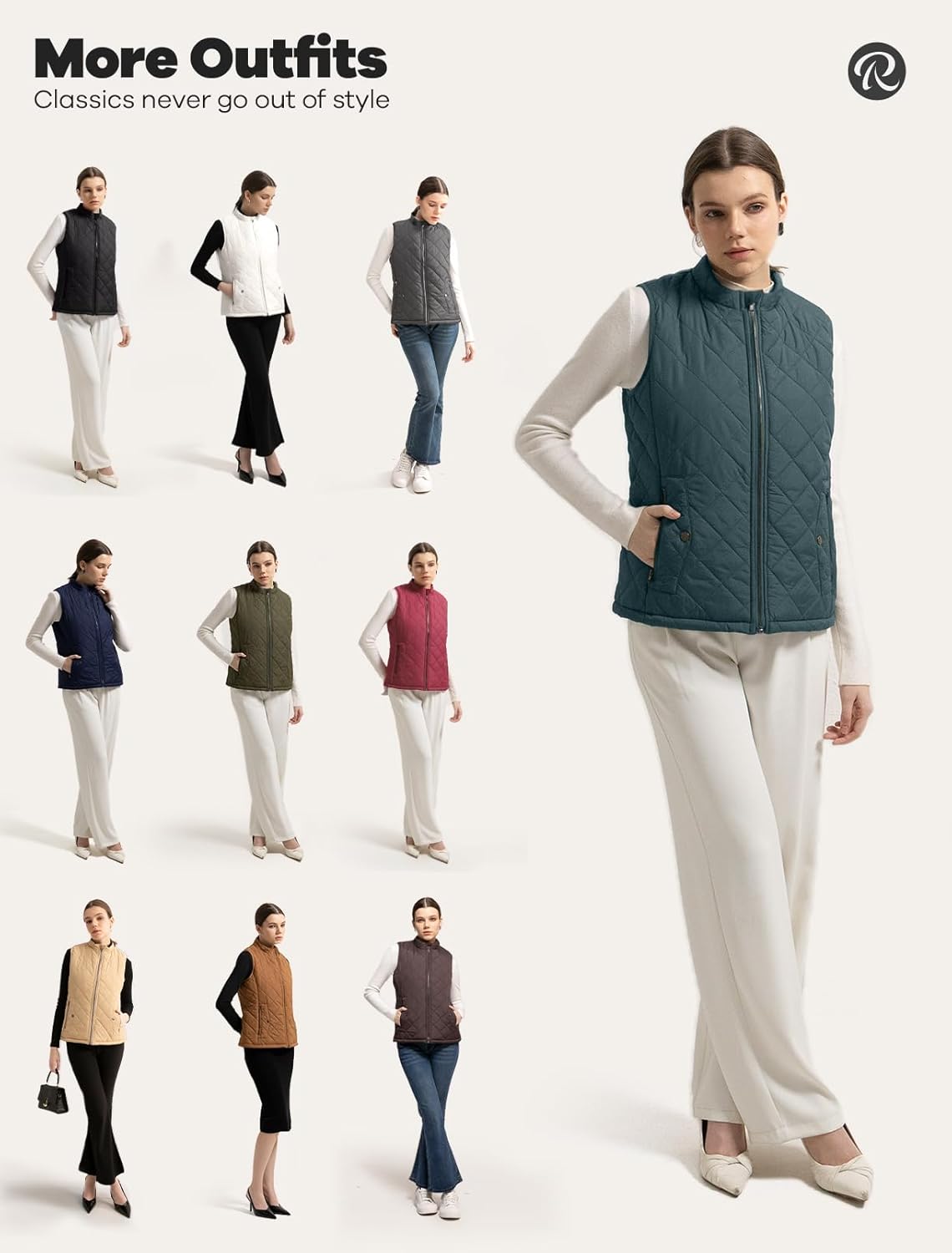 Women's Vest, Quilted Puffer Water-Resistant Zip With Pockets - Image 6