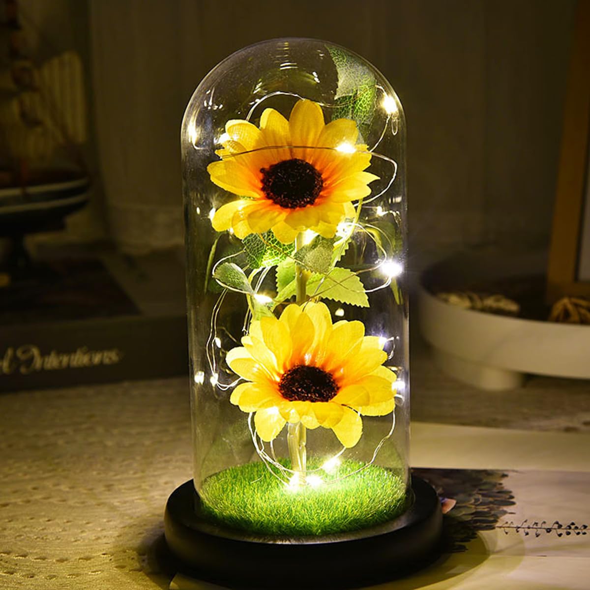 Girasole Artificiale In Cupola Di Vetro - Regalo Per Donna, Mamma O