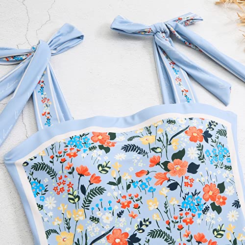 Asher Fashion Women's One Piece Swimsuit -Bathing Suit For Women Tummy Control Reversible Bustier Floral Print Monokinis Blue #TOP3