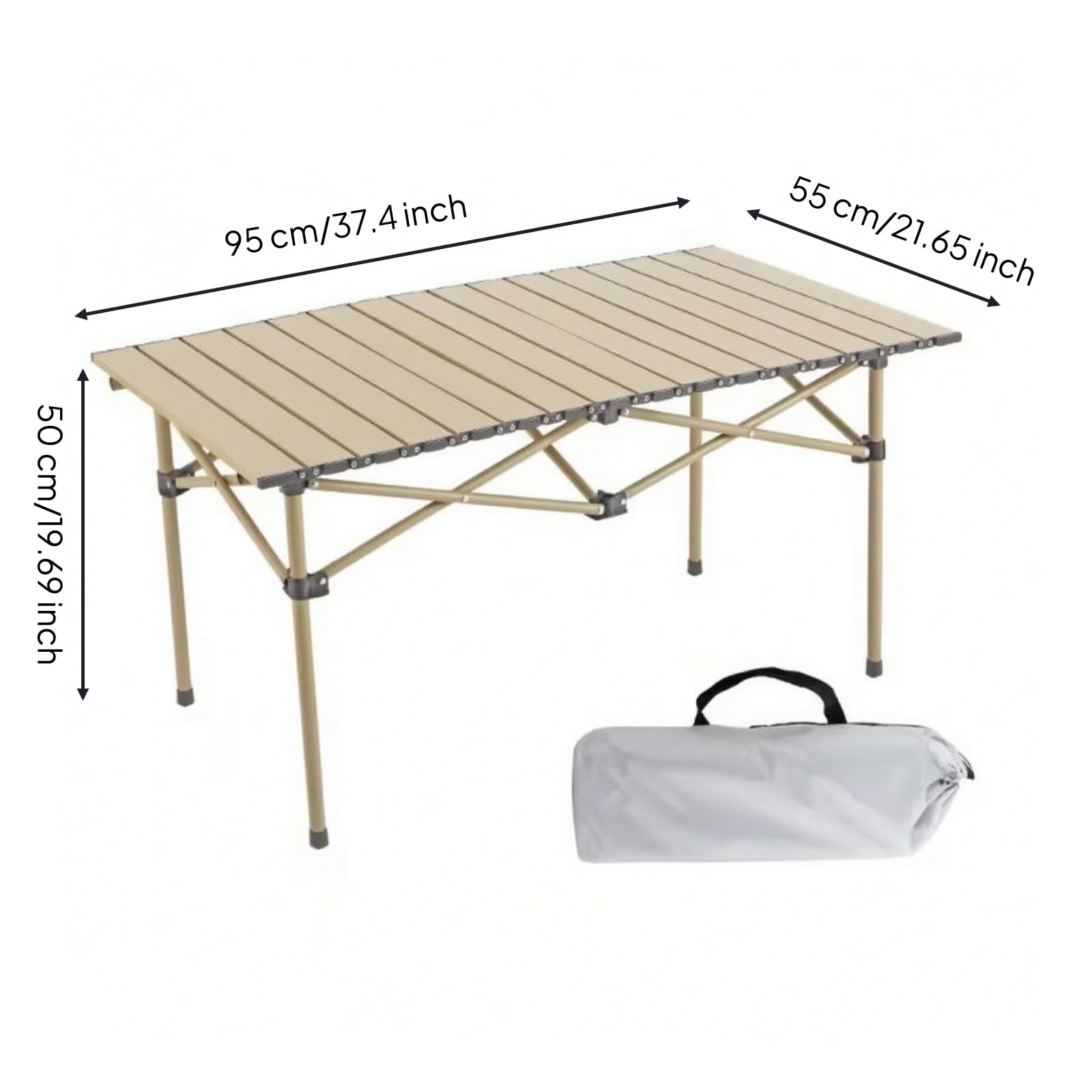 Mesa Plegable Acero con Estructura en X y Tablero Ranurado para Montaje Rapido y Almacenamiento Facil para Camping Barbacoa Playa Acuado para Cenas Exteriores scanso Familiar Picnic, Beige