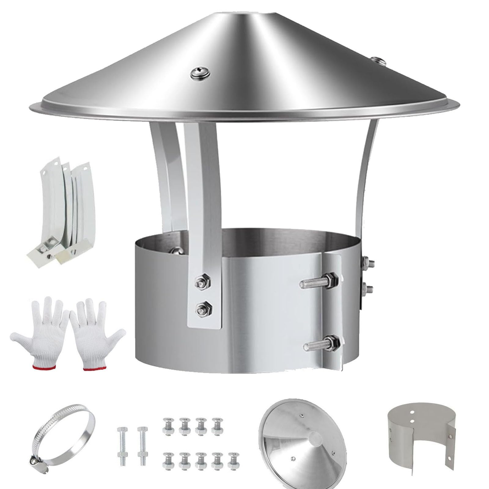 OYSKGNCMW Round Stainless Steel Chimney Cap Rain Guard with Gloves Rust Resistant Roof Vent Cover Cone Top Roof Rain Chimney Cowl for Fireplace Flues and Stove Pipes(9.1in/230mm)
