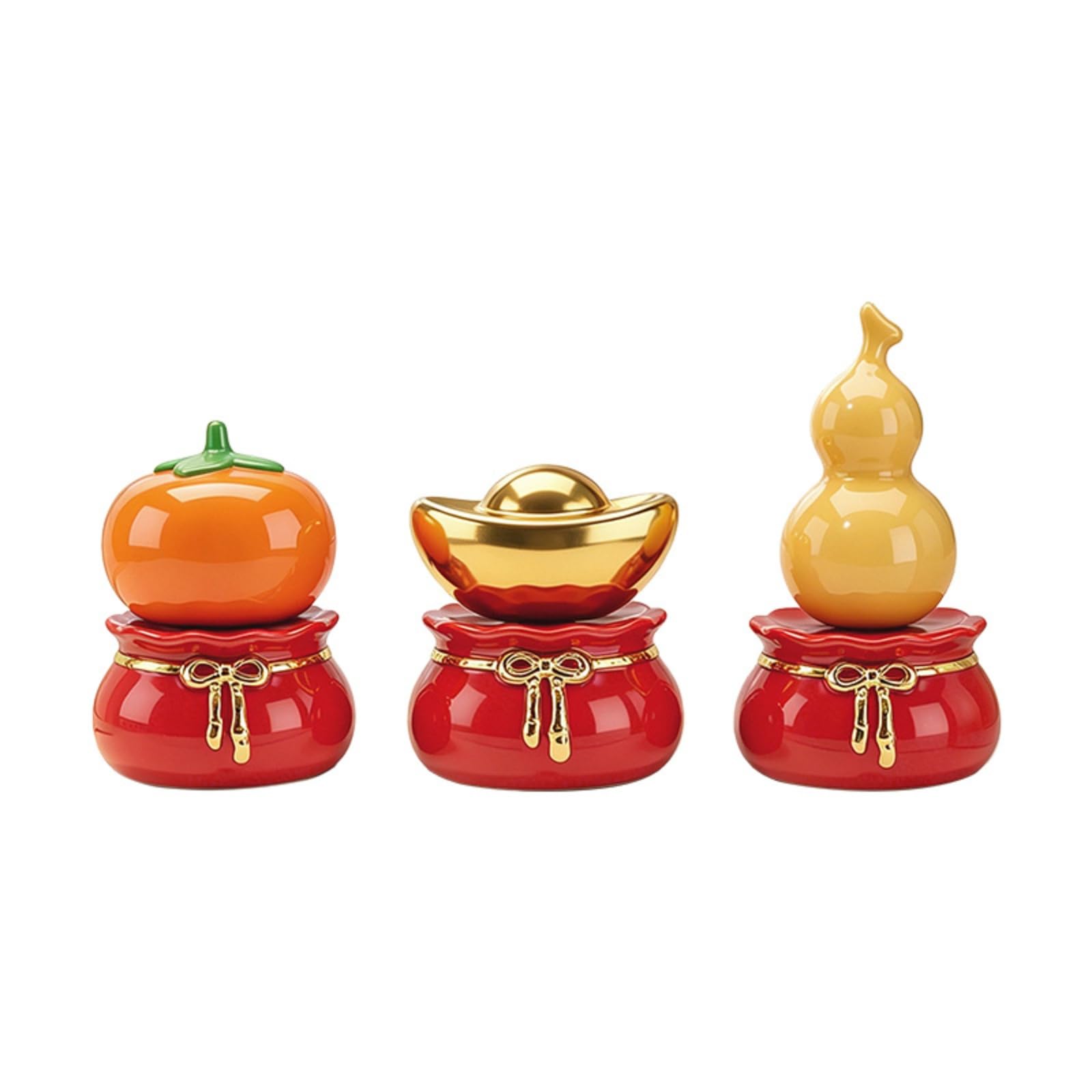 3 Piezas Adorno Cerámica con Detalle Dorado Compacta Figura Decorativa Brillante Decoración para Oficina