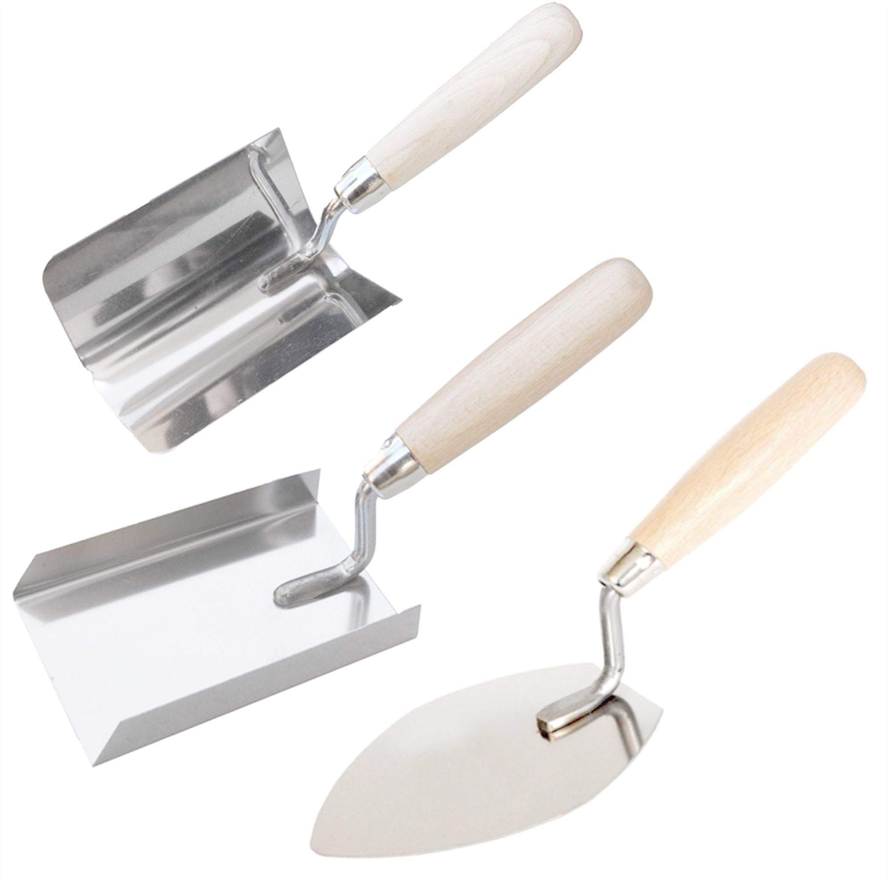 Stainless Steel Margin Trowel Various Shapes, All Shapes Set, Wooden Handle, DIY