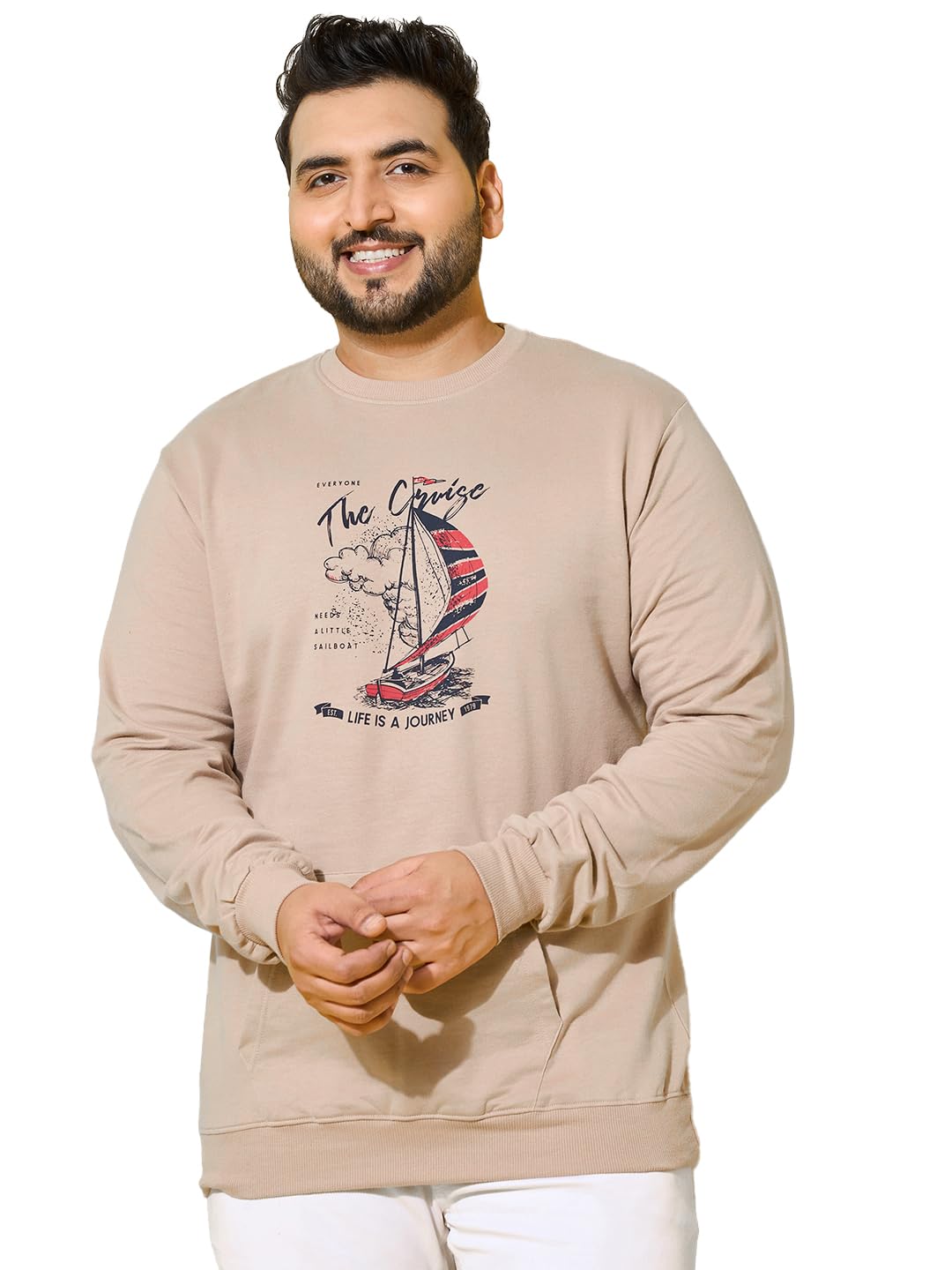 bigbanana Men Plus Size Beige Printed Full Sleeve Sweatshirt-picture-44
