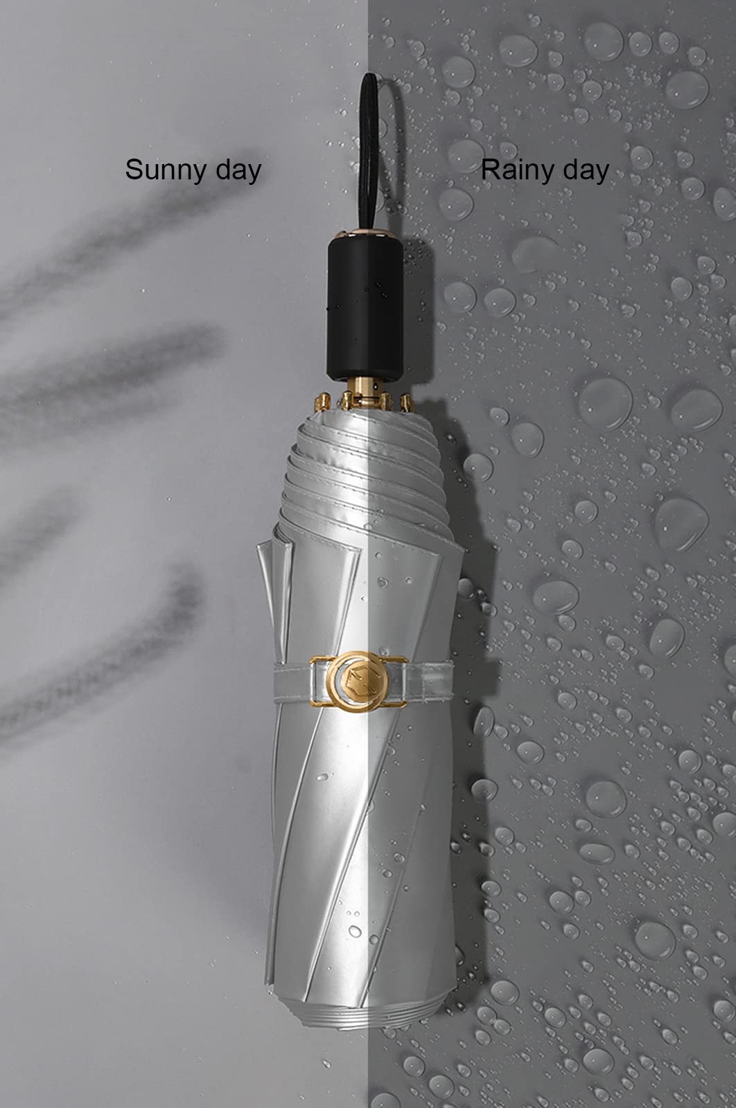 Paraguas de Viaje Resistente al Viento, 8 Varillas, Doble Capa, Titanio Plateado, protección UV UPF 50+, Plegable y portátil, Paraguas para Hombres y Mujeres