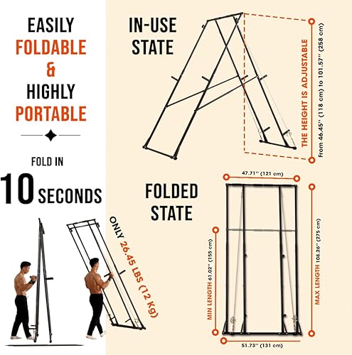 Miniatura 5 de KT Rust-resistant Tall Pull Up Dip Station Squat Rack Foldable Power Tower Stable Multifunctional Exercise Machine Durable Home Gym Strength
