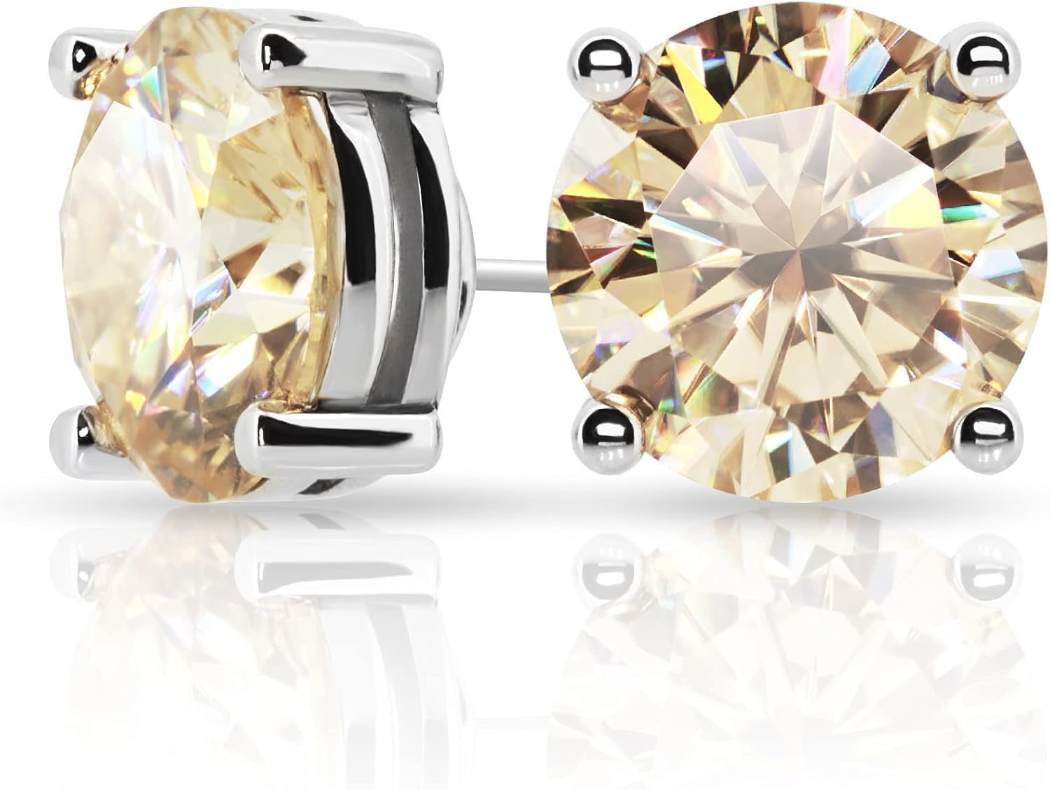 GIGAJEWE Moissanite Stud Earring Round Cut Champane Color Total 6.0CT 18K Gold Plated 925 Steling Silver, Stud Earrings For Men Women