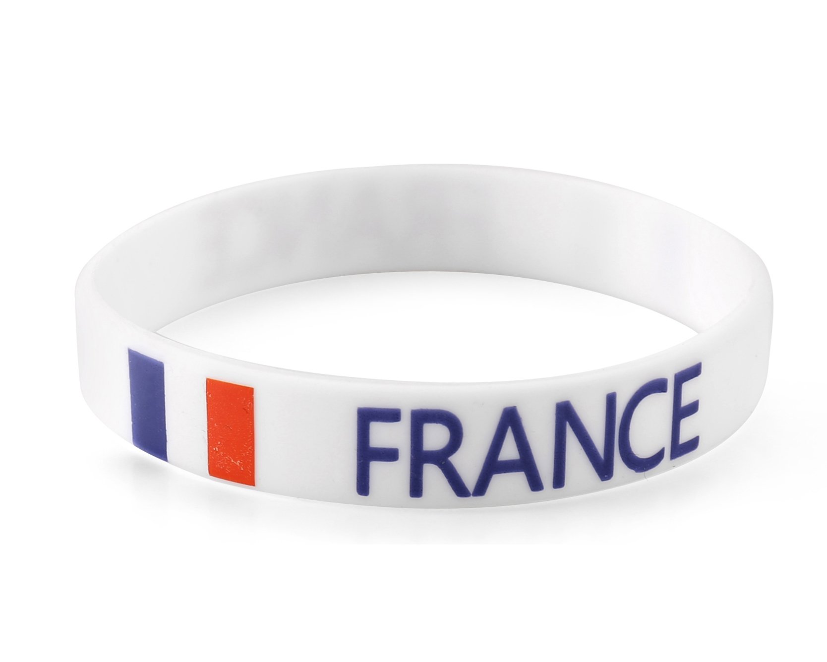 Komonee 100 x France White World Cup Sports Event Football Country National Flag Silicone Wristbands