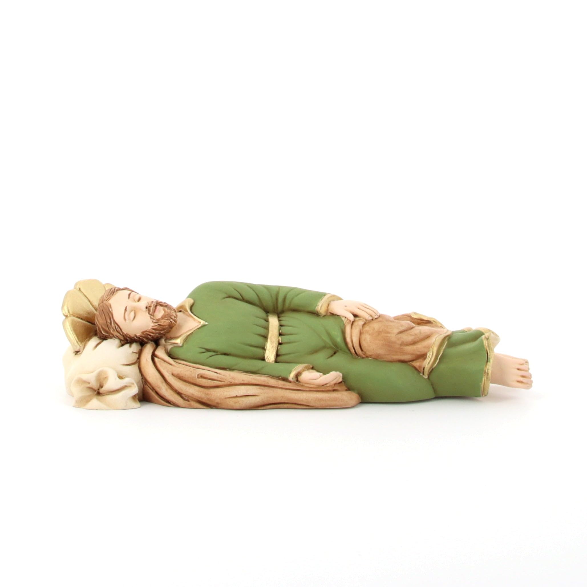 SHALOM - Statua San Giuseppe Dormiente In Polvere Di Marmo. Larghezza 14 Cm