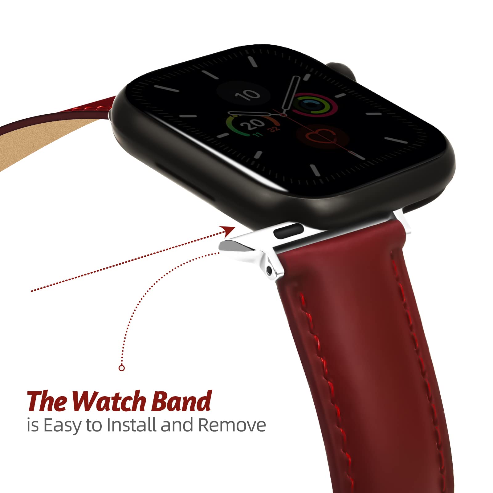 Pasek do zegarka kompatybilny z Apple Watch 49 mm, 45 mm, 44 mm, 42 mm, 41 mm, 40 mm, 38 mm, akcesoria z prawdziwej skóry, zamiennik opaski do iWatch Ultra, SE2, SE, Series 8, 7, 6, 5, 4, 3