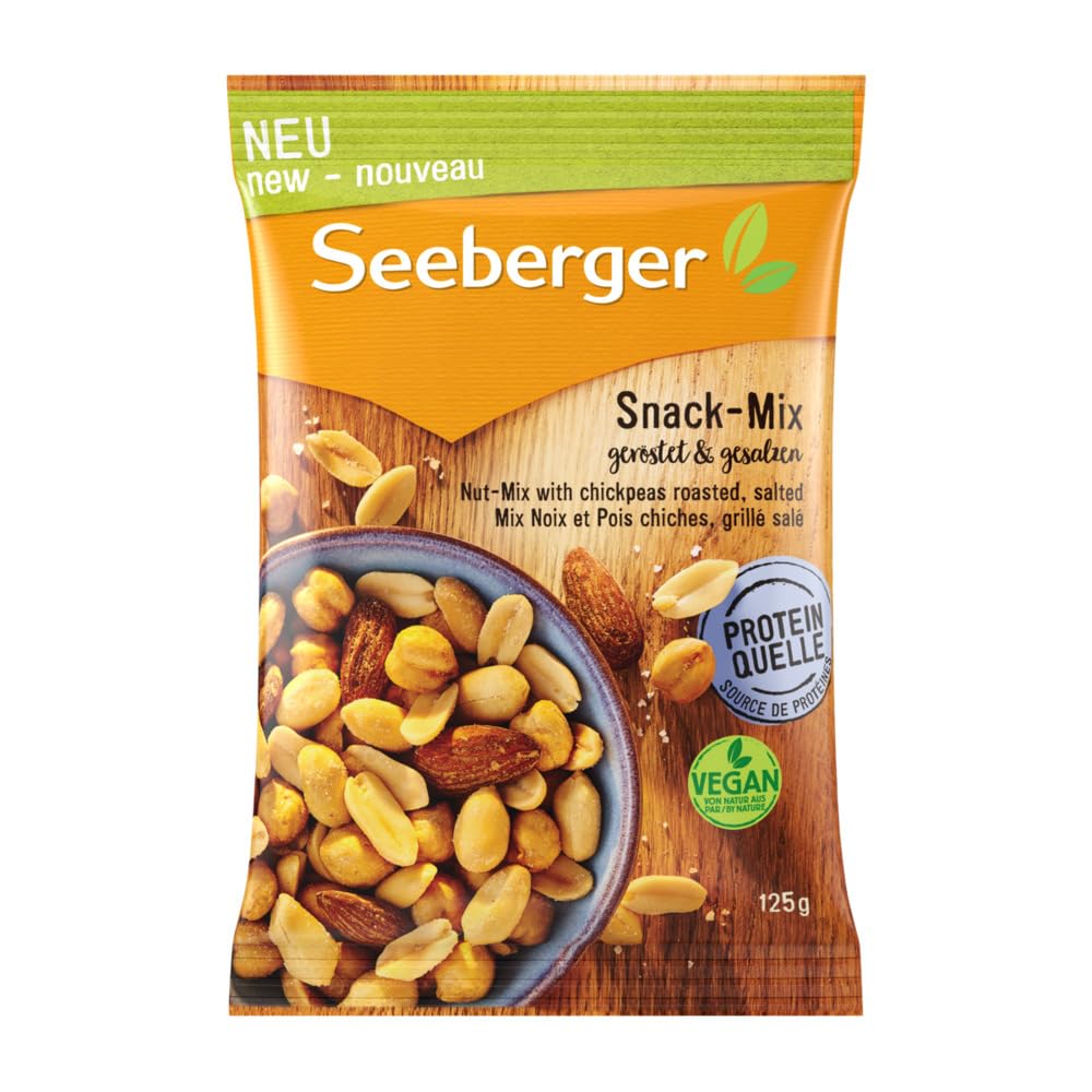 Seeberger Snack-Mix geröstet und gesalzen: Nuss-Mischung aus geröstet, gesalzenen Erdnüssen und aromatischen Rauchmandeln - mit knusprigen Kichererbsen - vegan (1 x 125 g)