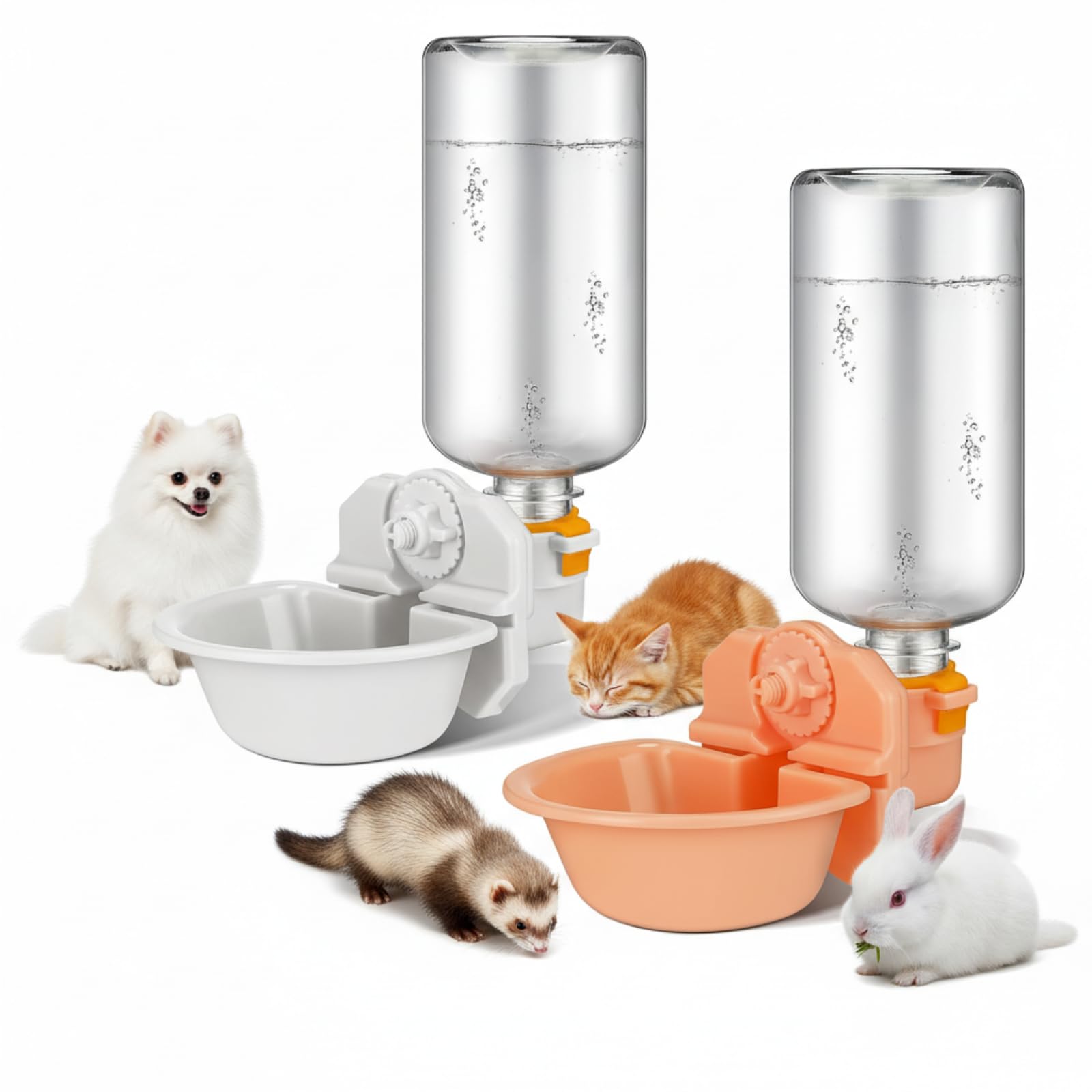 Riakrum 2 Pcs Rabbit Cat Dog Water Bottle Small for Crate 17oz Anti Overflow Pet Cage Suspended Water Dispenser Hanging Automatic Cage Bottle for