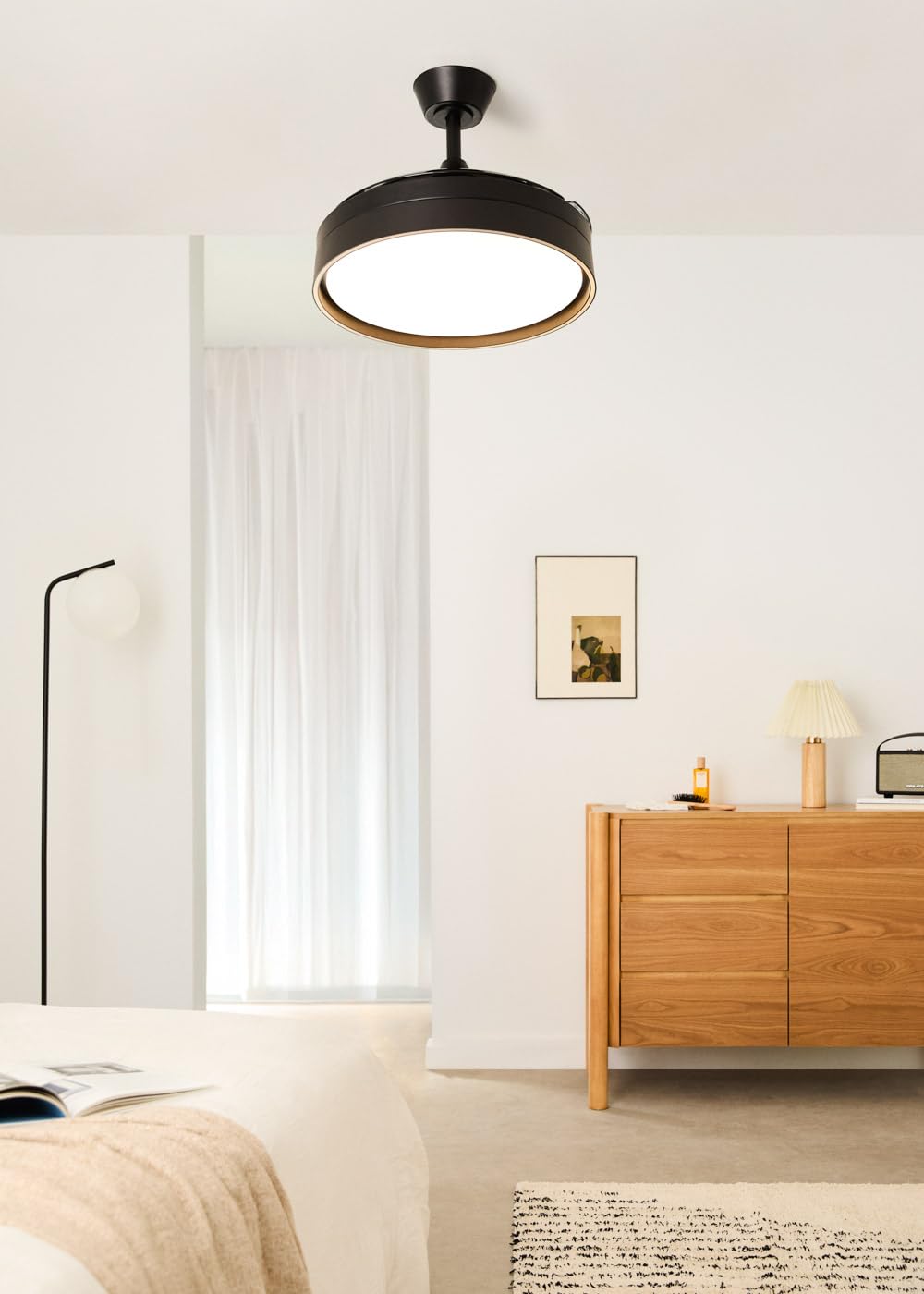 CREATE / WIND CLEAR EDGE/Ventilador de techo con luz negro con mando / 40W, Silencioso, Ø107 cm, 6 velocidades, aspas retráctiles, programable, función verano-invierno, luz led 3 temperaturas