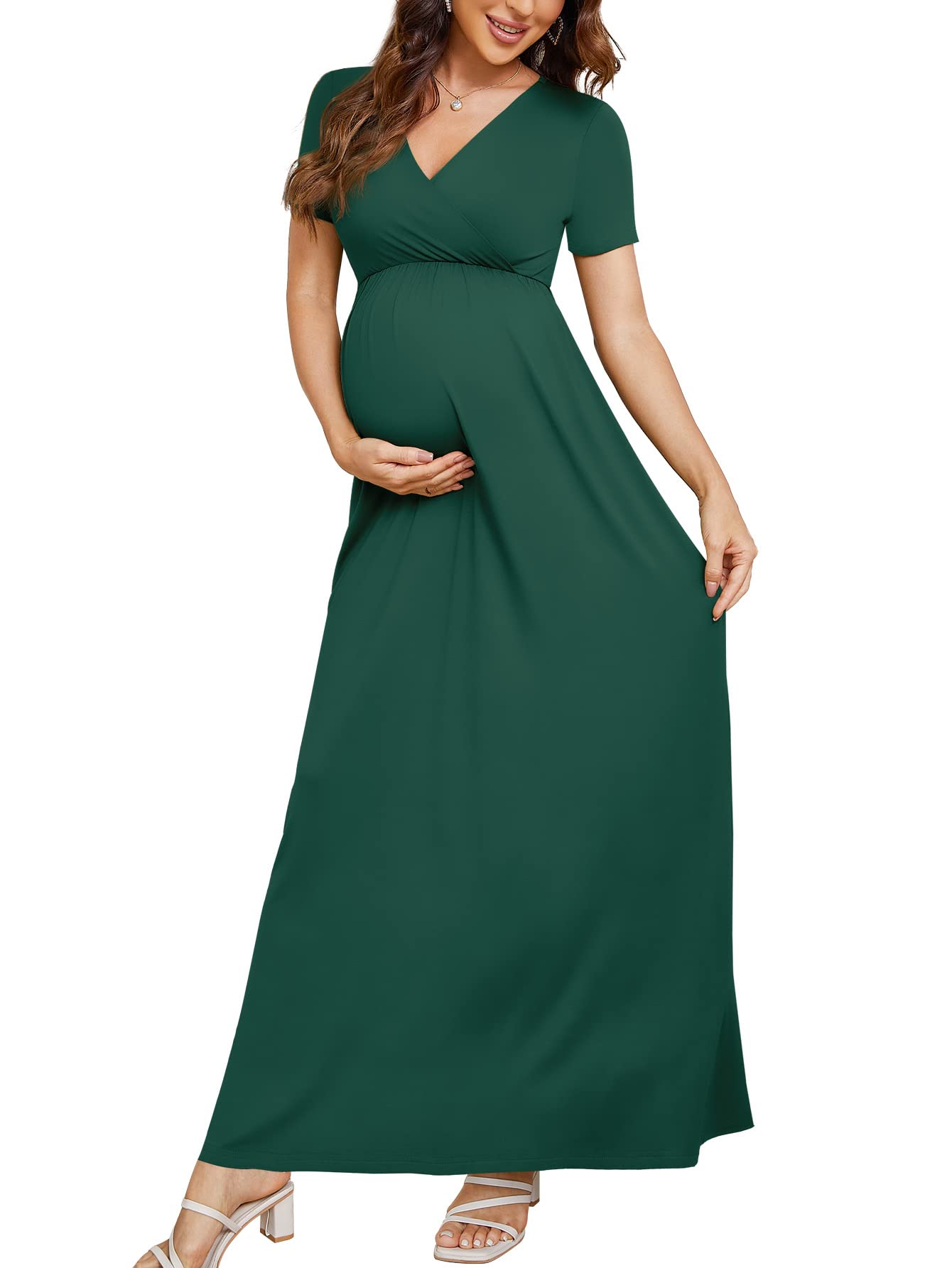 Xpenyo Maternity Maxi Dress Women Casual Wrap Long Baby Shower Pregnancy Dresses