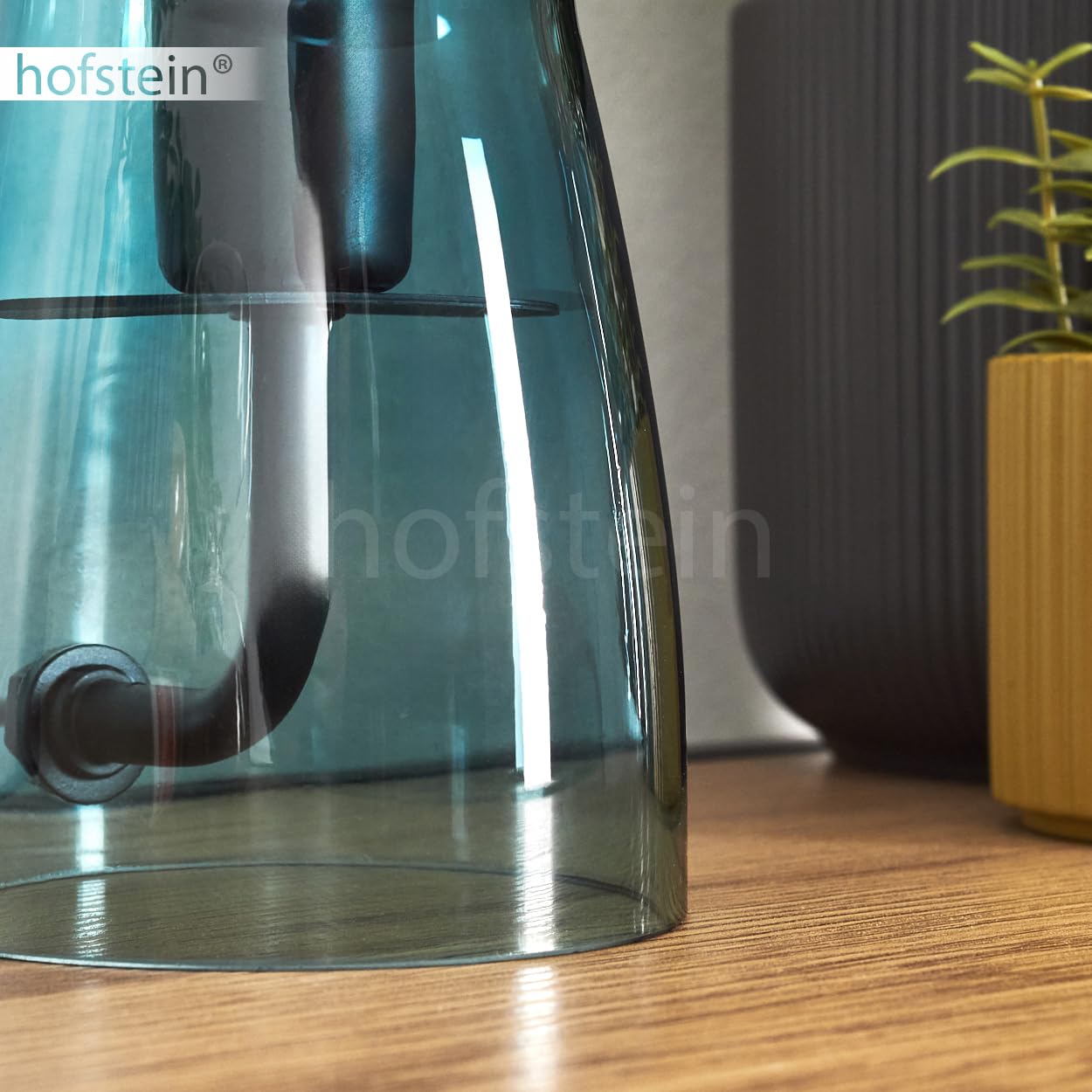 HOFSTEIN Tischleuchte Almagre, Tischlampe aus Metall/Glas in Schwarz/Blau, Leuchte im modernen Vintage/Retro-Design mit Schirm aus Glas, Ø 18cm, An/-Auschalter am Kabel, E14, Wohnzimmer, Schlafzimmer