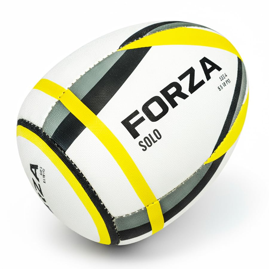 FORZA Rebounder Rugby Ball - Size 3, 4 & 5 Rugby Balls | Improve Reaction Times, Reflexes & Passing Accuracy | Half Rugby Ball | Rugby Training Equipment (Size 4)