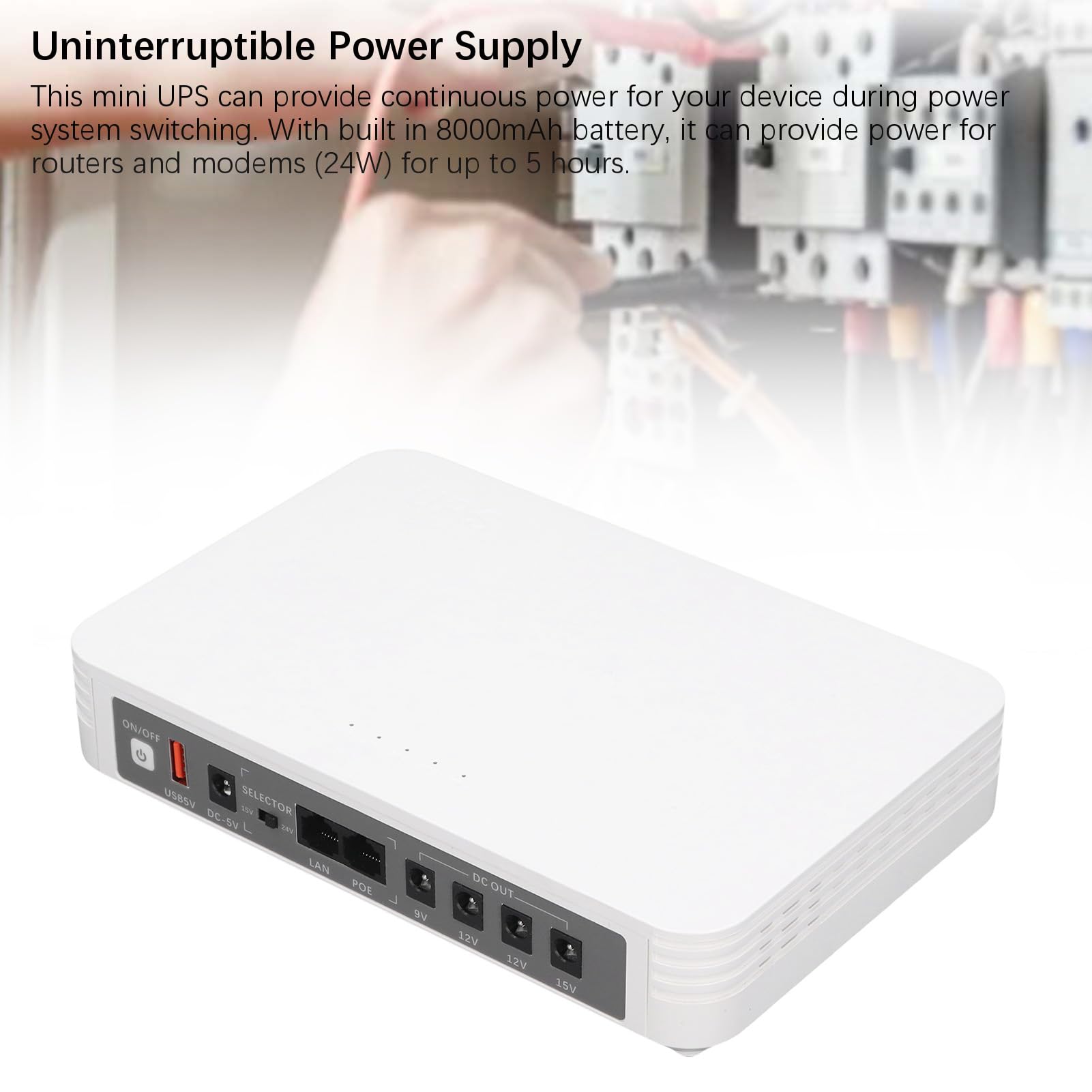 Generic Mini UPS 8000MAH English Voice podpowiedź Napędowy Zasilacz Zapasowy dla Modemu Routera, DC 5V 9V 12V POE 15V 24V USB 5V 2A Wyjście, Odpowiednie do Kamer Bezpieczeństwa, Smartfonów (wtyczka