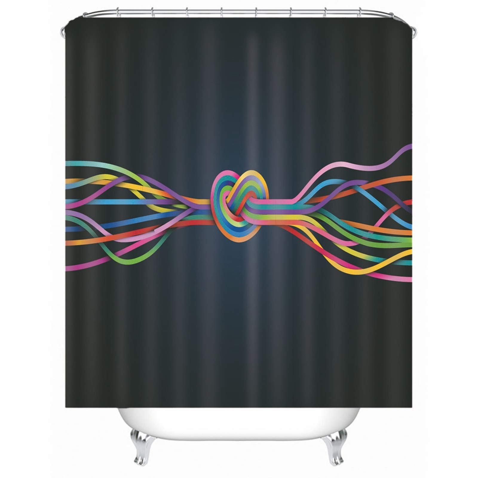 Tende da Bagno Nero Impermeabile & Lavabile Tenda Bagno Doccia Poliestere con Ganci Tenda Doccia Linee Colorate, 165x200cm