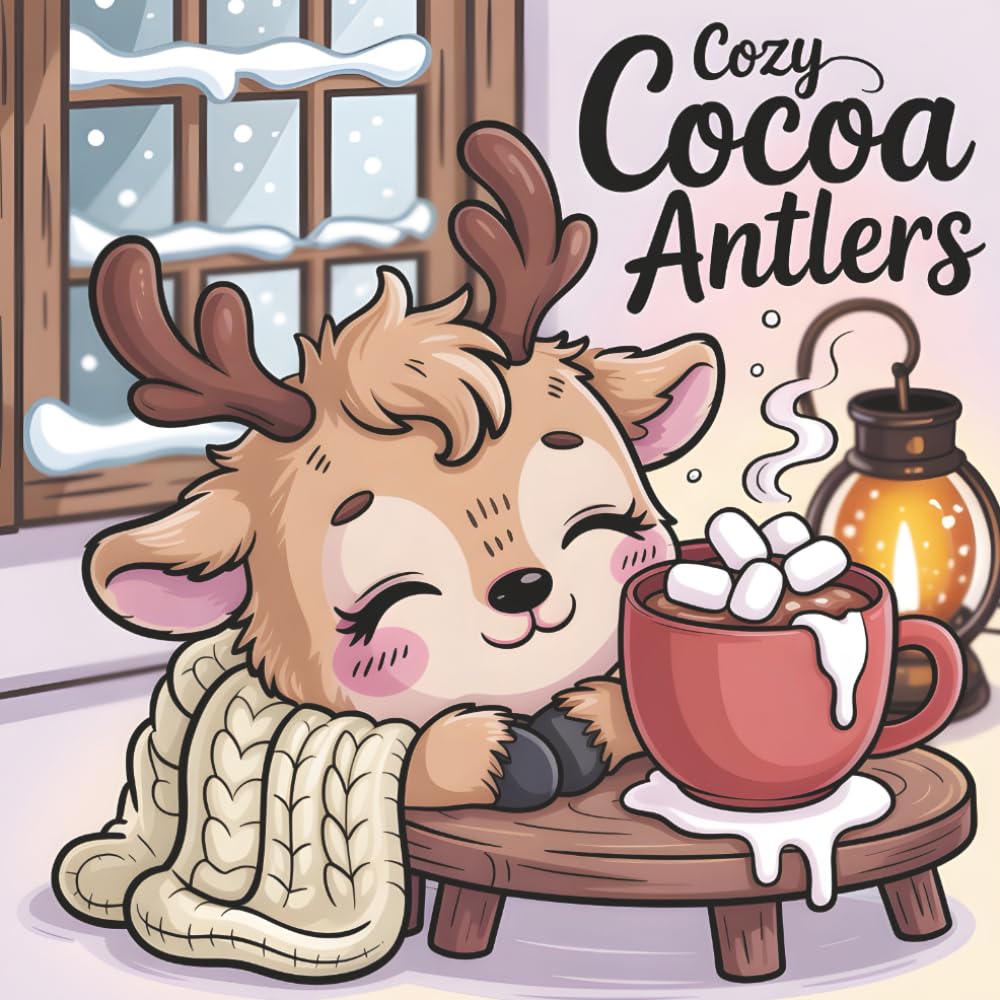 Cozy Cocoa Antlers: A Kawaii Reindeer Coloring Collection