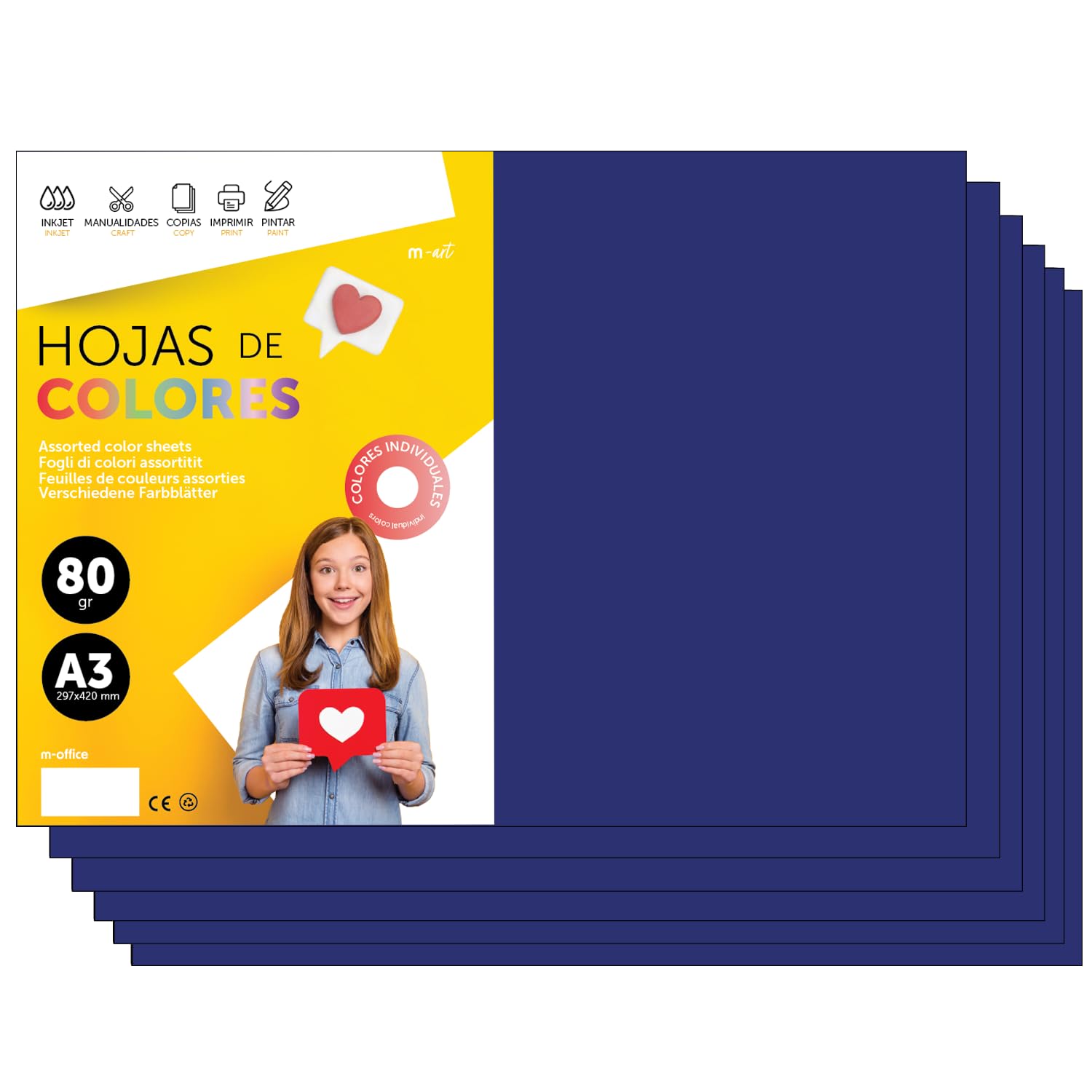 A3 Color Paper - 80g A3 Sheets for Inkjet and Laser Printers, Ream Paper for Crafts, DIY and Decoration m-Office (250 Sheets, Dark Blue) โ image 1