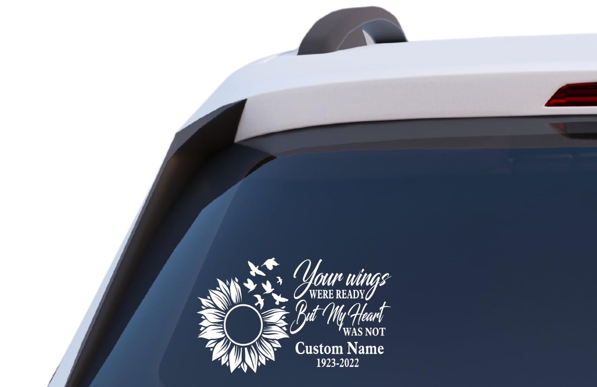 Personalized Your Wings were Ready Memorial RIP Sunflower Bird RIP Car Window Vinyl Decal Sticker (Black)