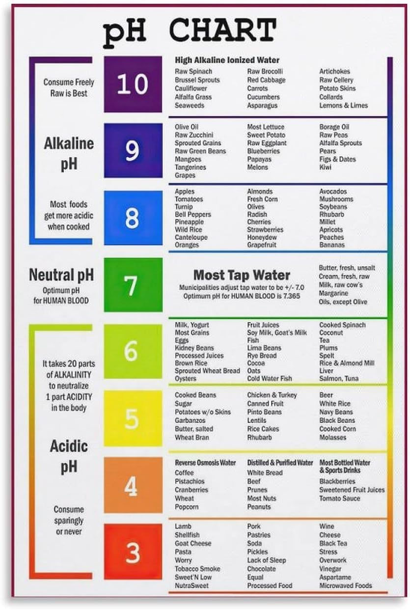Alkaline Diet Balance Sheet Ph Food Chart Poster for Room Aesthetics Meatl Tin Sign Wall Art 8x12 inch
