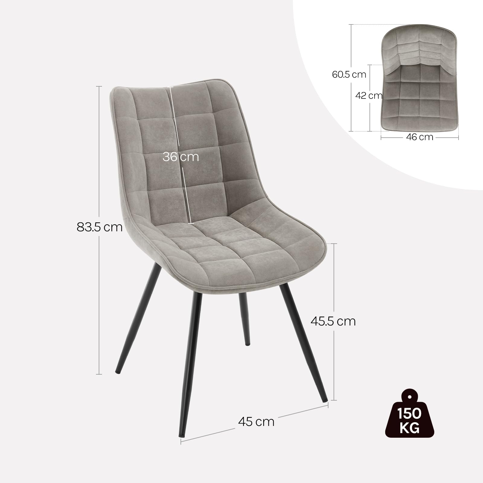 WOLTU Esszimmerstühle drehbar 2er Set Küchenstuhl Polsterstuhl Wohnzimmerstuhl Sessel mit Rückenlehne, Sitzfläche aus Samt, Metallbeine, Hellgrau EZS86hgr-2