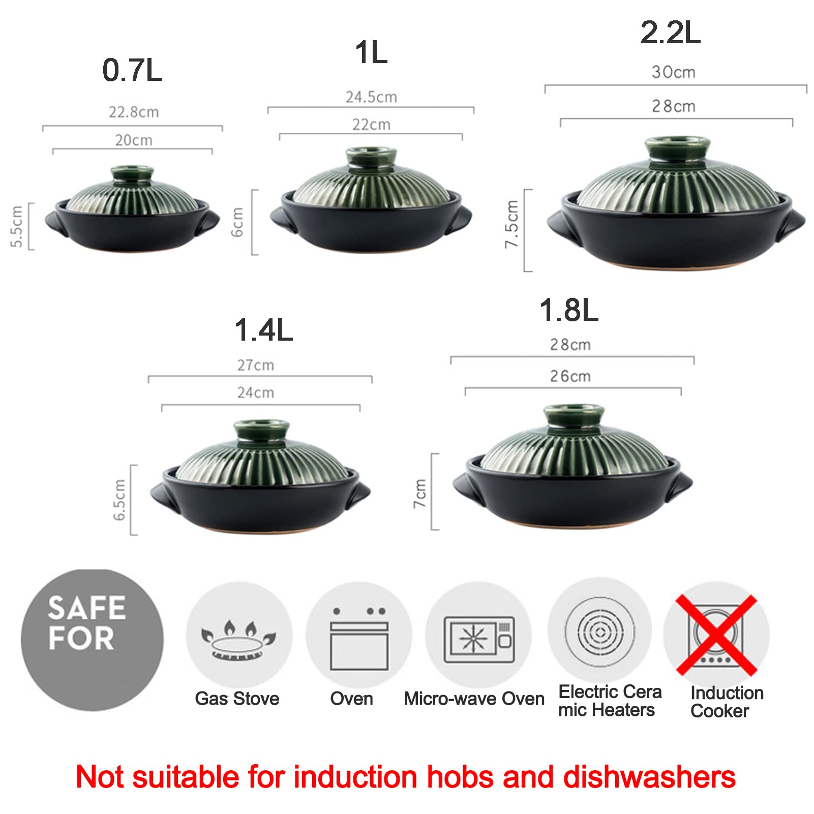 FUfIzU Japanse Donabe Keramische Hete Pot Braadpan, Ronde Kleipot Met Deksel, Hittebestendig Rond Aardewerk, Rijstkoker Voor Stoofpotsoep,1.7L