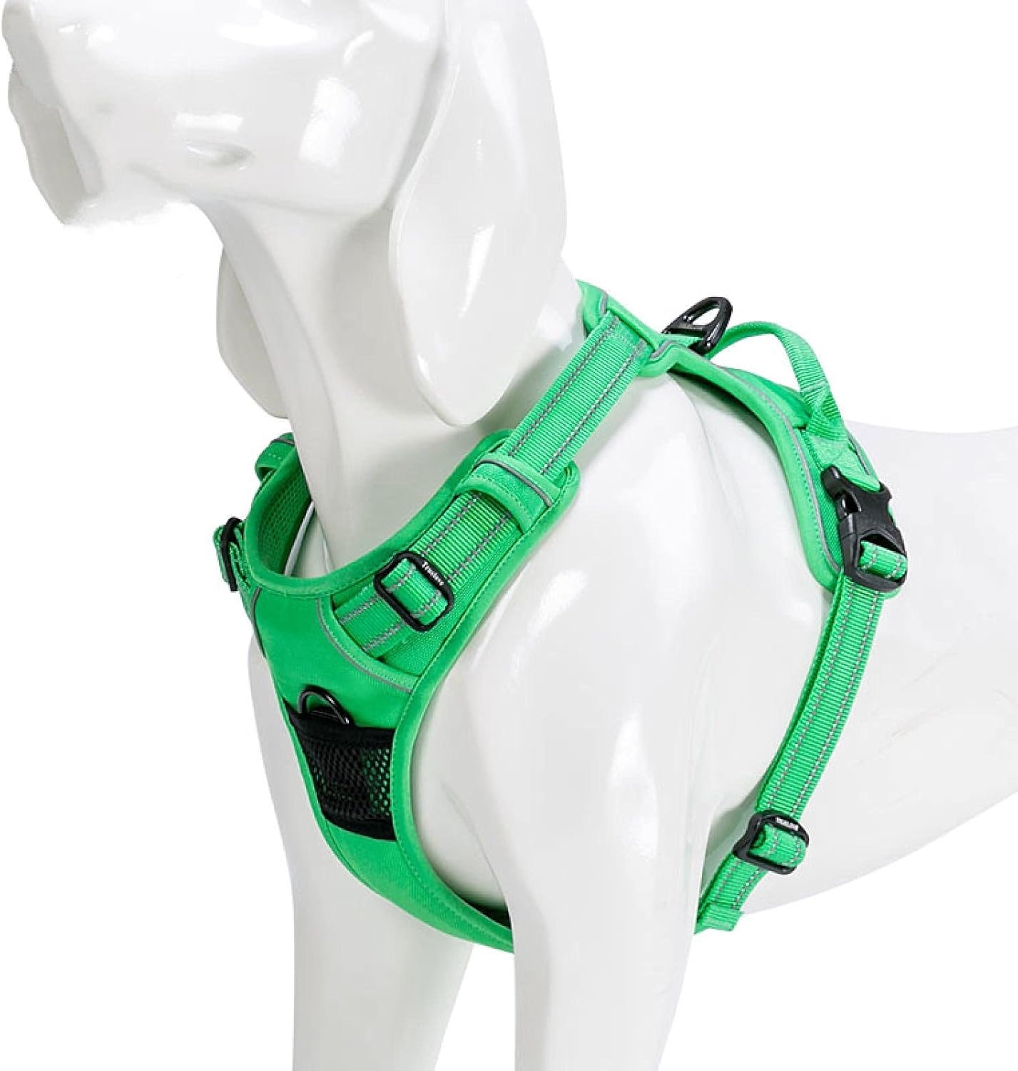 Reflective nylon large pet dog harness round-the-clock service dog tooth clip pad adjustable safety car lead leather pet XS33-43cm chest grass green