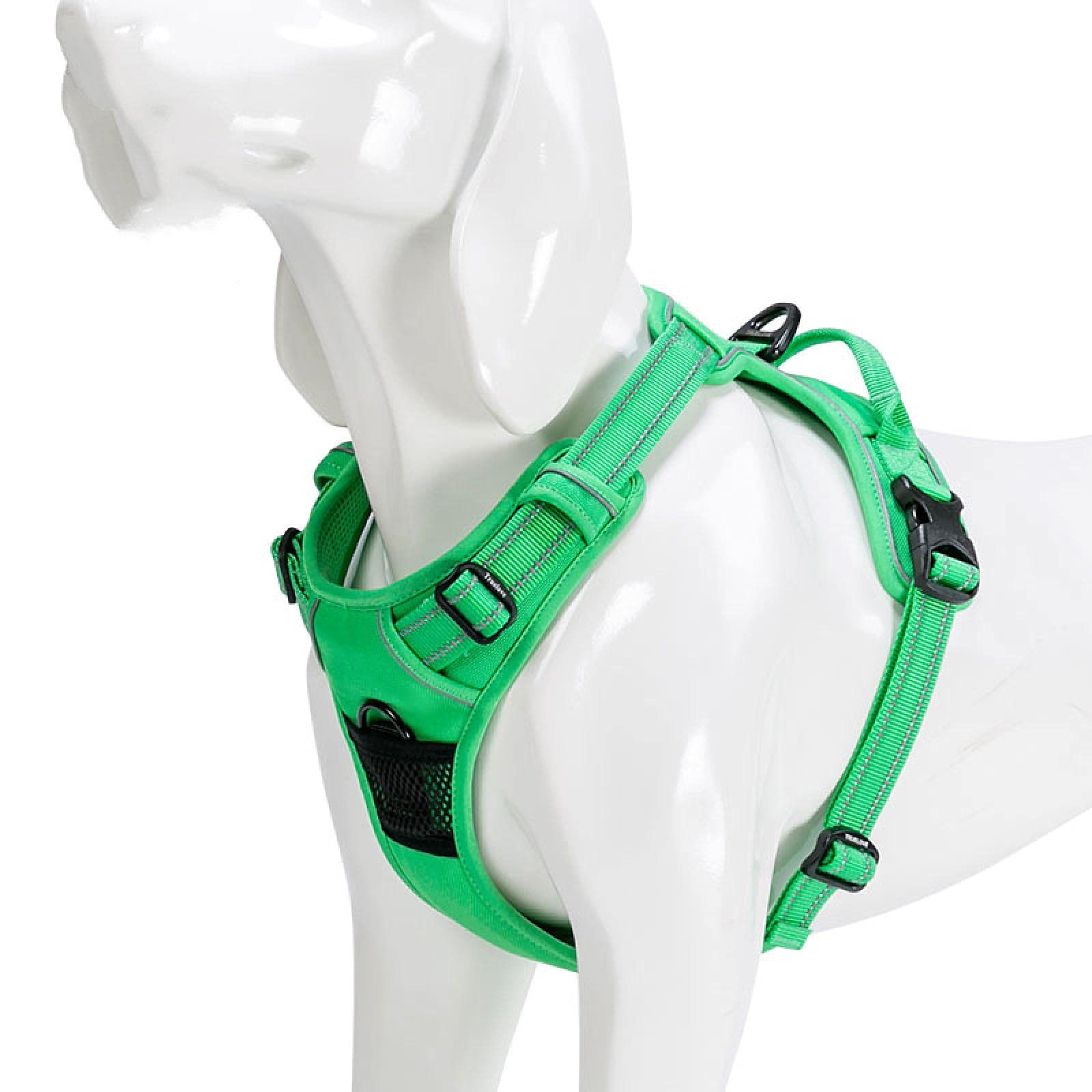 Arnés reflectante de nailon grande para perros de servicio las 24 horas del día, chaqueta de seguridad ajustable para coche, correa de cuero, para mascotas, 69-81 cm, busto verde hierba