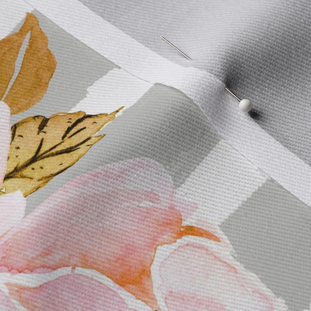 Spoonflower Fabric - Blush Rose Gray Stripe Roses White Pink Striped Floral Flowers Printed on Denim Fabric by The Yard - Bottomweight Apparel Home Decor Upholstery