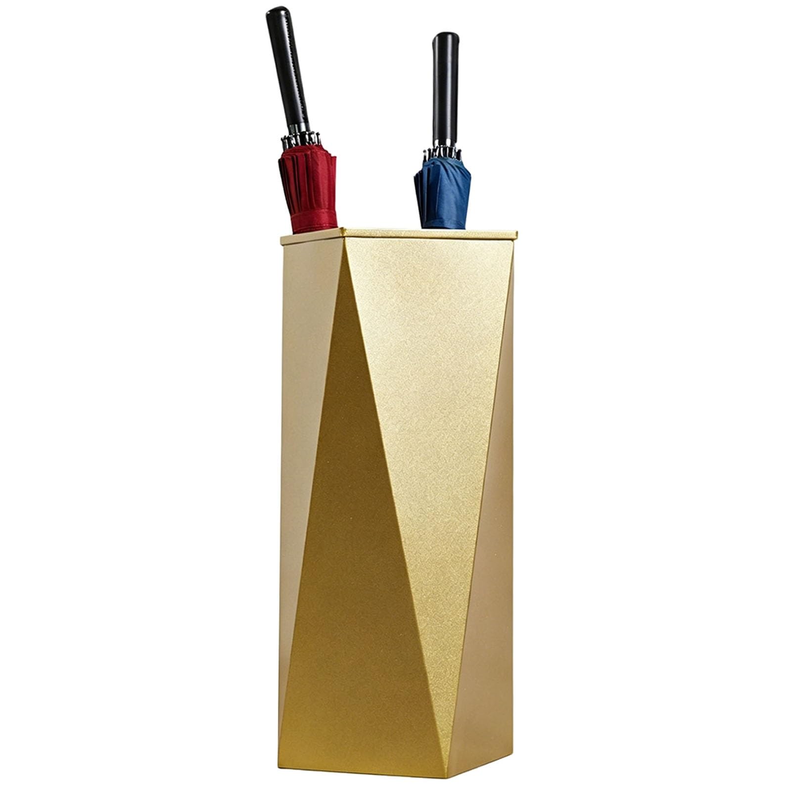 Hamankim Metal Umbrella Stand for Entryway, Modern Geometric Freestanding Umbrella Holder, Indoor Hotel Hallway Commercial Waterproof Umbrella Storage Bucket(Gold)