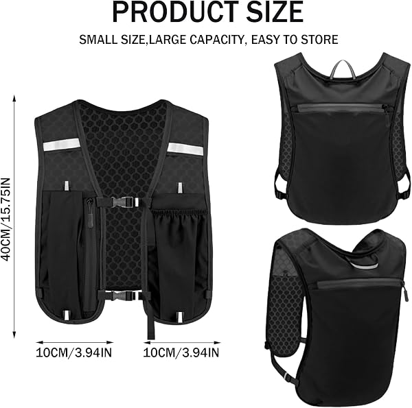 GWAWG léger Gilet de Course pour Hommes Femmes, Sacs à Dos réfléchissants réglables avec Porte-téléphone Poche à Fermeture éclaire, Coffre-Fort Pratique pour la randonnée Courir Marathon Cyclisme - 2