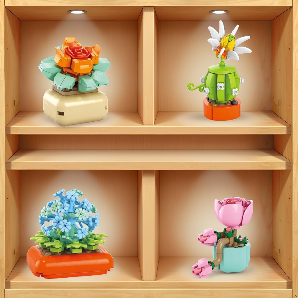 BRICHBROW 12 Pack Flowers Succulents Mini Building Set,Plant Building Blocks Toy, Gifts for Mother's Day, Valentine's Day,Easter Party Favors, Christmas Birthday Gift