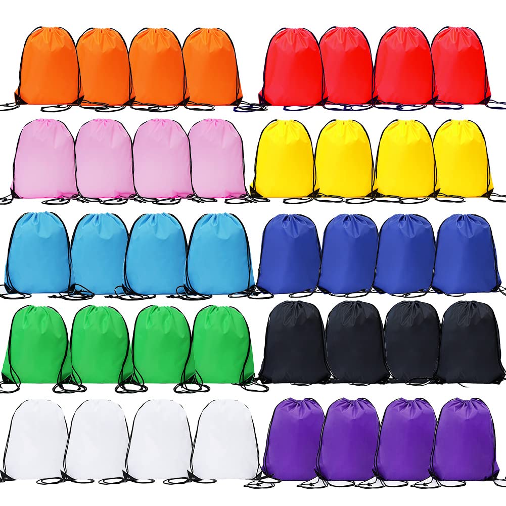 40 Pcs Drawstring Backpack Bulk Draw String Bags Cinch Polyester Bag for Gym Sport, 10 colors