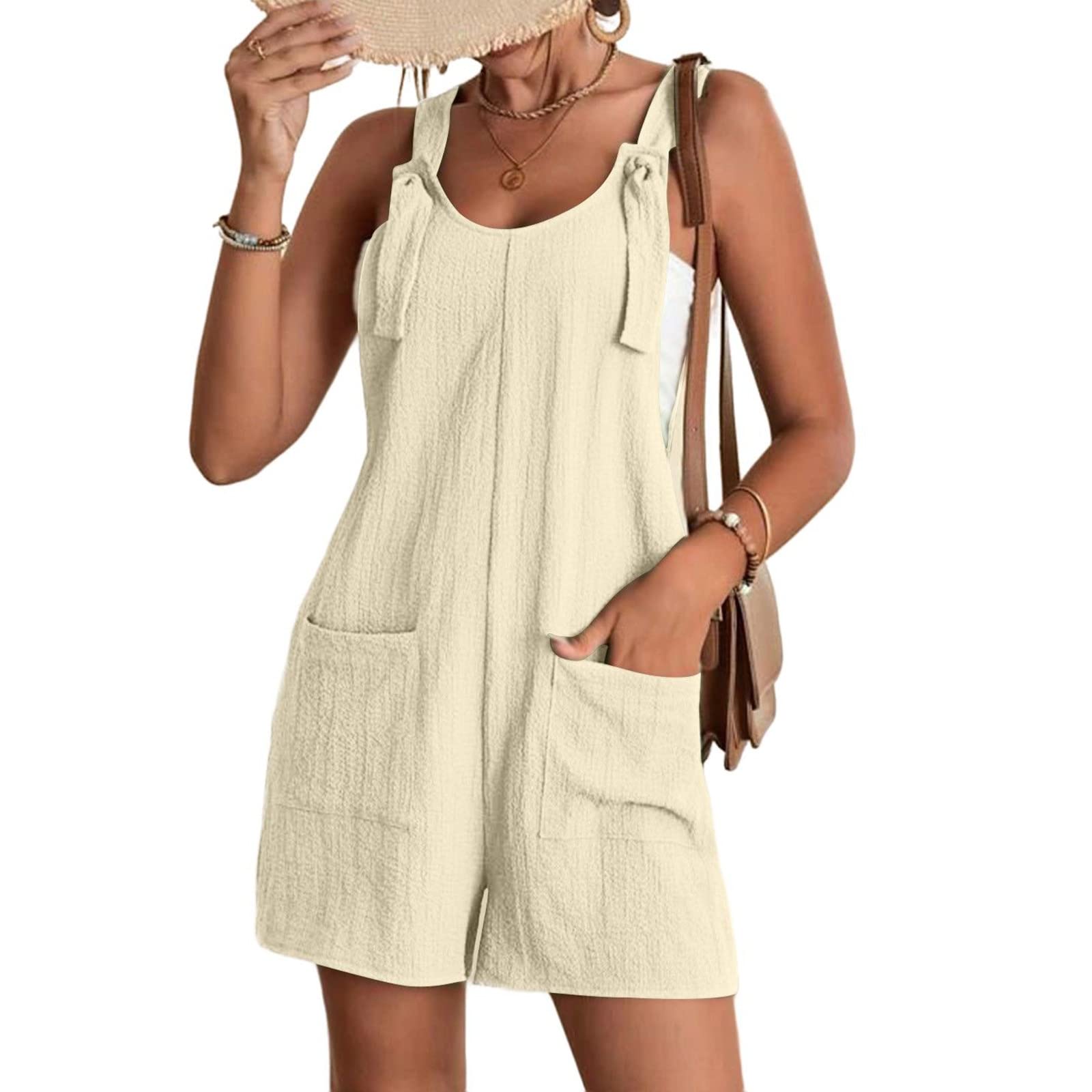 Women's Romper Sleeveless Overall Shorts Adjustable Casual Summer Jumpsuit with Pockets Loose Beach Vacation