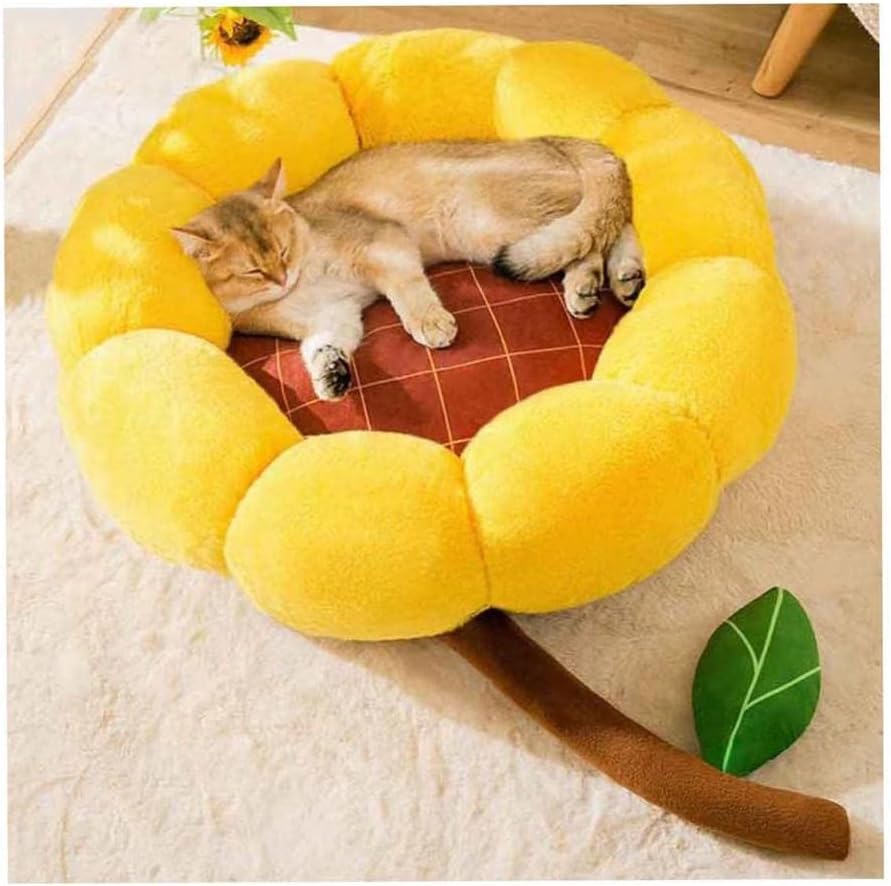 SSDHUA Cat Nest Flower Shape Cat Sofa Bed Cute and Comfortable Pet Cat House Thickened Non-Slip Soft Pet Bed Suitable for Small Cats and…