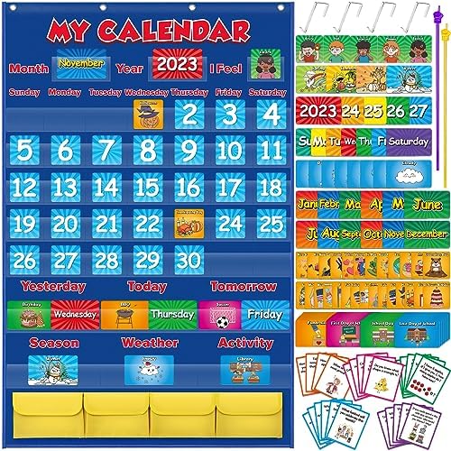 Aizweb Classroom Calendar Pocket Chart,Monthly Calendar for Kid Preschool Kindergarten Classroom Elementary Must Haves,Classroom Decorations Decor,Homeschool Teacher Supplies,Back to School Supplies