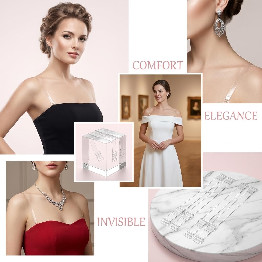 6 Paar Transparente BH Träger,Unsichtbare Klare Durchsichtige Ersatz Schultergurte,Rutschfeste Verstellbare Weiche Strap Halter Clip,für Frauen Schulterfrei Oberteile Trägerlose BHS Abnehmbaren