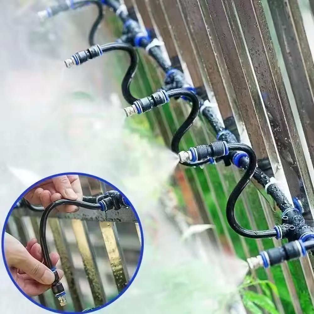 Paquete De 10 Boquillas De Pulverización De Latón con Bloqueo Deslizante De Conexión Rápida De 8 Mm, Manguera De Doblado Libre De 7,8 Pulgadas, T De Ajuste Rápido De 8-8-8 Mm(Size:Boquilla Orificio