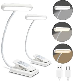 LQWELL® 2× Luz de Lectura Nocturna, Luz de Lectura Recargable USB, 3 Temperaturas de Color, 10 Niveles de Brillo, Atenuación Continua, Ángulo Flexible de 360° (Blanco, 2 Piezas)